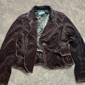 vintage y2k 90s velvet chocolate brown cotton jacket  marineblue sz medium